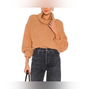 Free People Be Yours Camel Cowl Neck Pullover Sweater Slouchy Chenille Knit